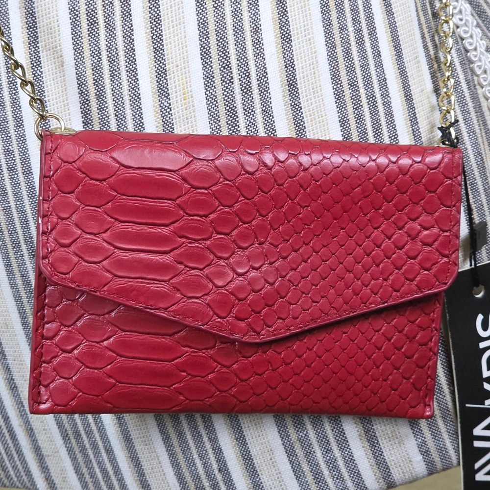 Ava Kris Red Snake Embossed Envelope Chain Shoulder Bag Clutch Evening